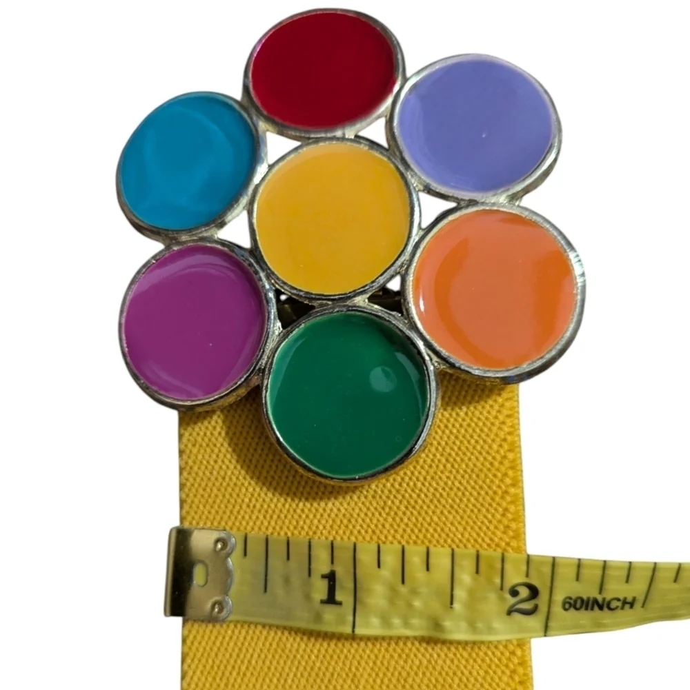 Vintage A Brod Rainbow Flower Buckle Belt Yellow Stretch USA 70s 80s